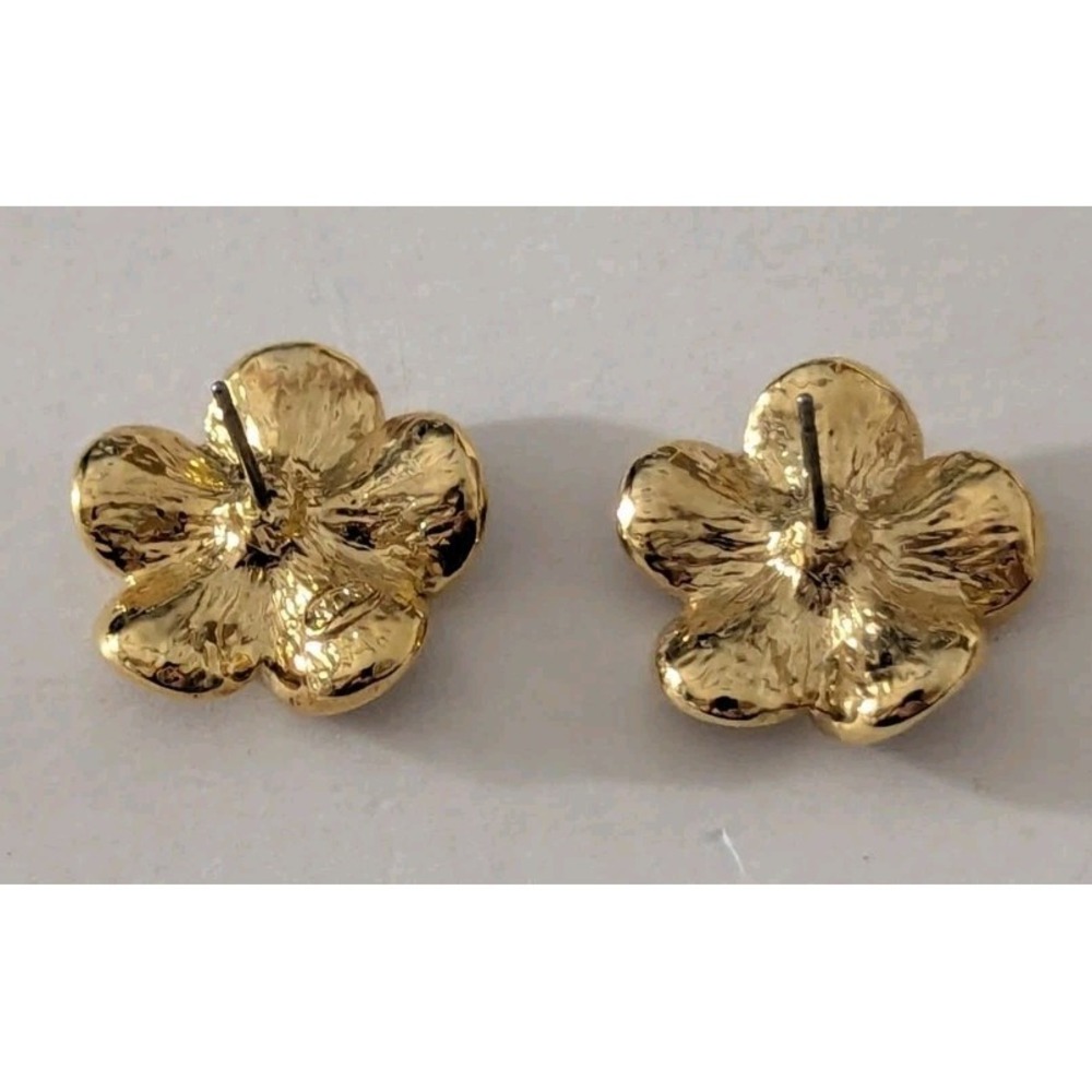 RDH Enamel Plumeria Flower Stud Earrings Gold Tone Hawaiian Tropical EUC Floral - Picture 4 of 8